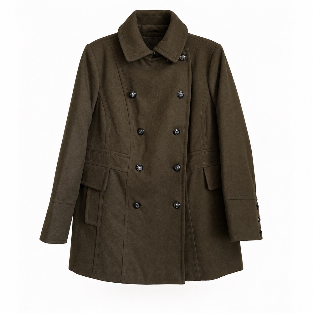 Fleet Street Ltd Olive Green Double Breasted Coat with Detachable Hood Size 1X